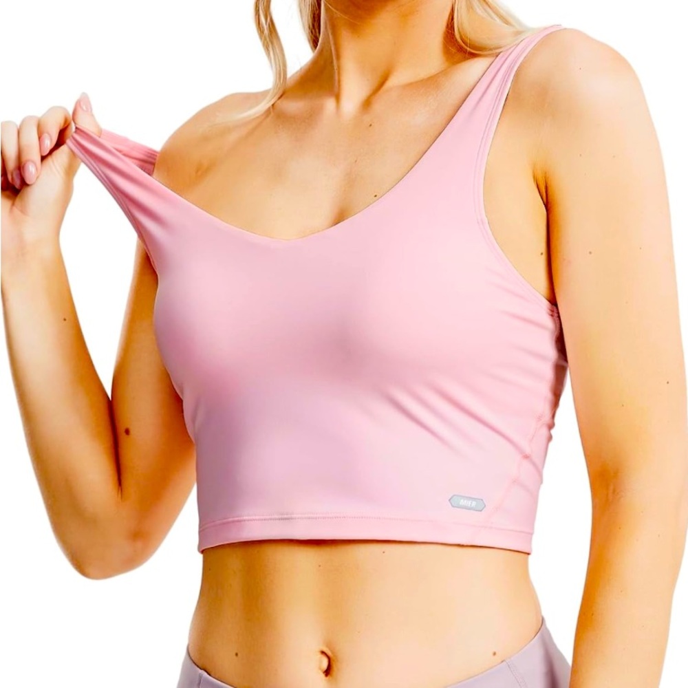 Mier Women’s longline Sports Bra, XL, light Pink, NWT, Padded Crop Tank Yoga Bra
